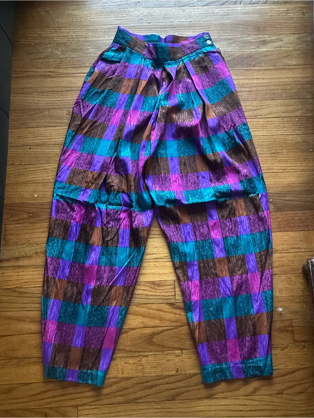 Vintage Harrison Holman Harem Pants Size 6 Teal Fuchsia Plaid Colorblock 80s